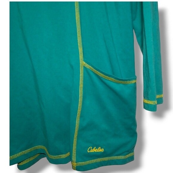 Cabela's Large Hooded Performance Pullover-Green Yellow-Pockets-Contrast Trim - Picture 3 of 6